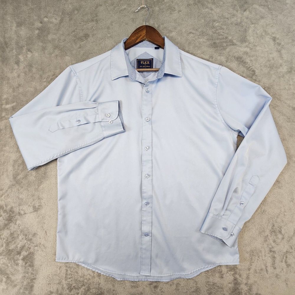 Flex Luxury Collection Dress Shirt Mens L Light Blue Soft Button Flip Cuff Italy
